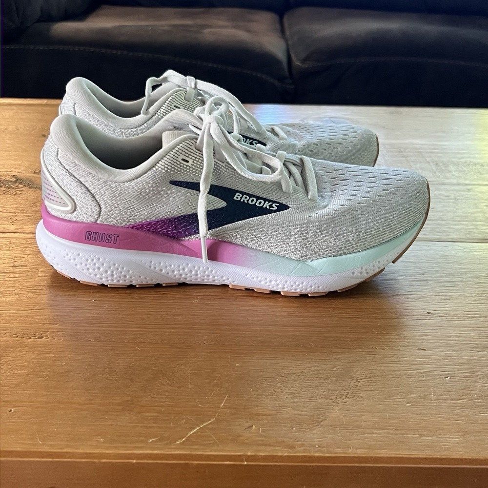 Brooks Ghost 16 Women's 8 Running Shoes White Pink Blue Sneakers Athletic Gym - Picture 2 of 9